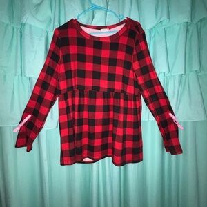 Red and Black Plaid Long Sleeve Top